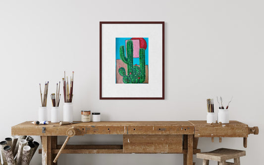 Cacti Sunset Art Print | Maximalist Bold Wall Decor (A3 Instant Download)
