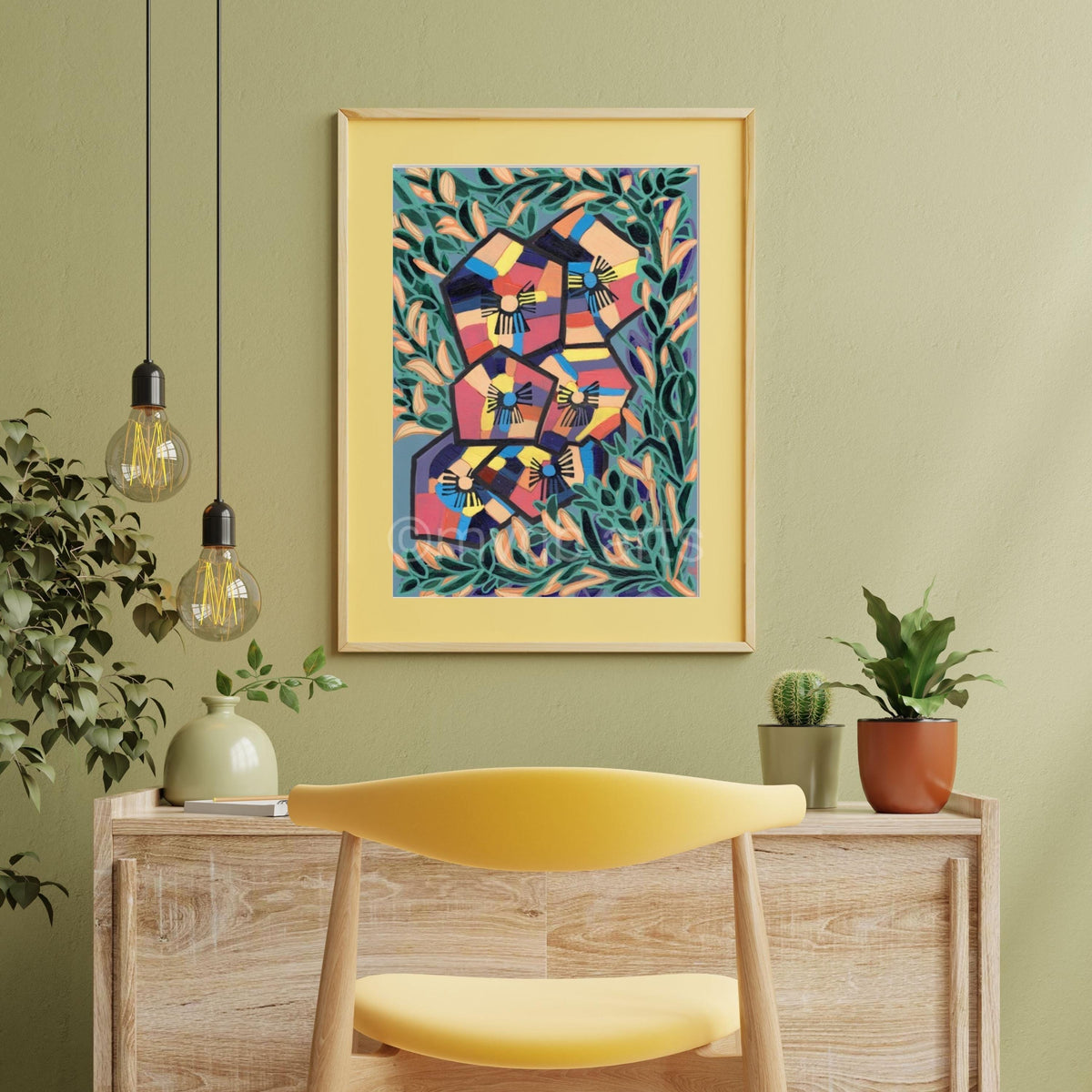 Techno Pansies Teal Garden Floral Art Print | Maximalist Bold Wall Decor (A3 Instant Download)