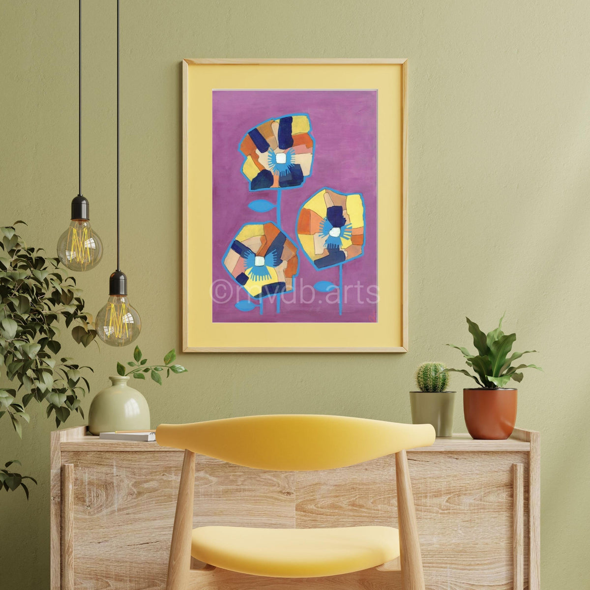 Techno Pansies Purple Bold Floral Art Print | Maximalist Bold Wall Decor (A3 Instant Download)