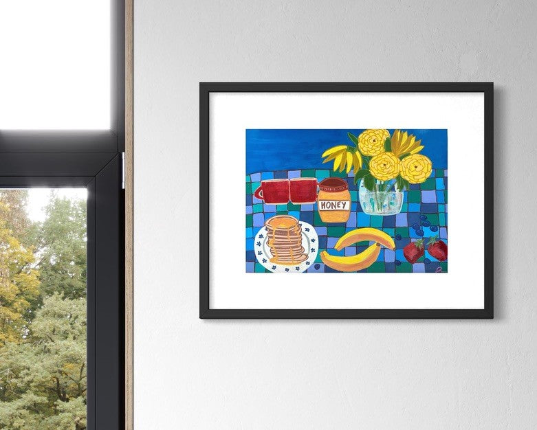 Bright And Early Breakfast (Blue Background) Art Print | Maximalist Bold Wall Decor (A3 Instant Download)