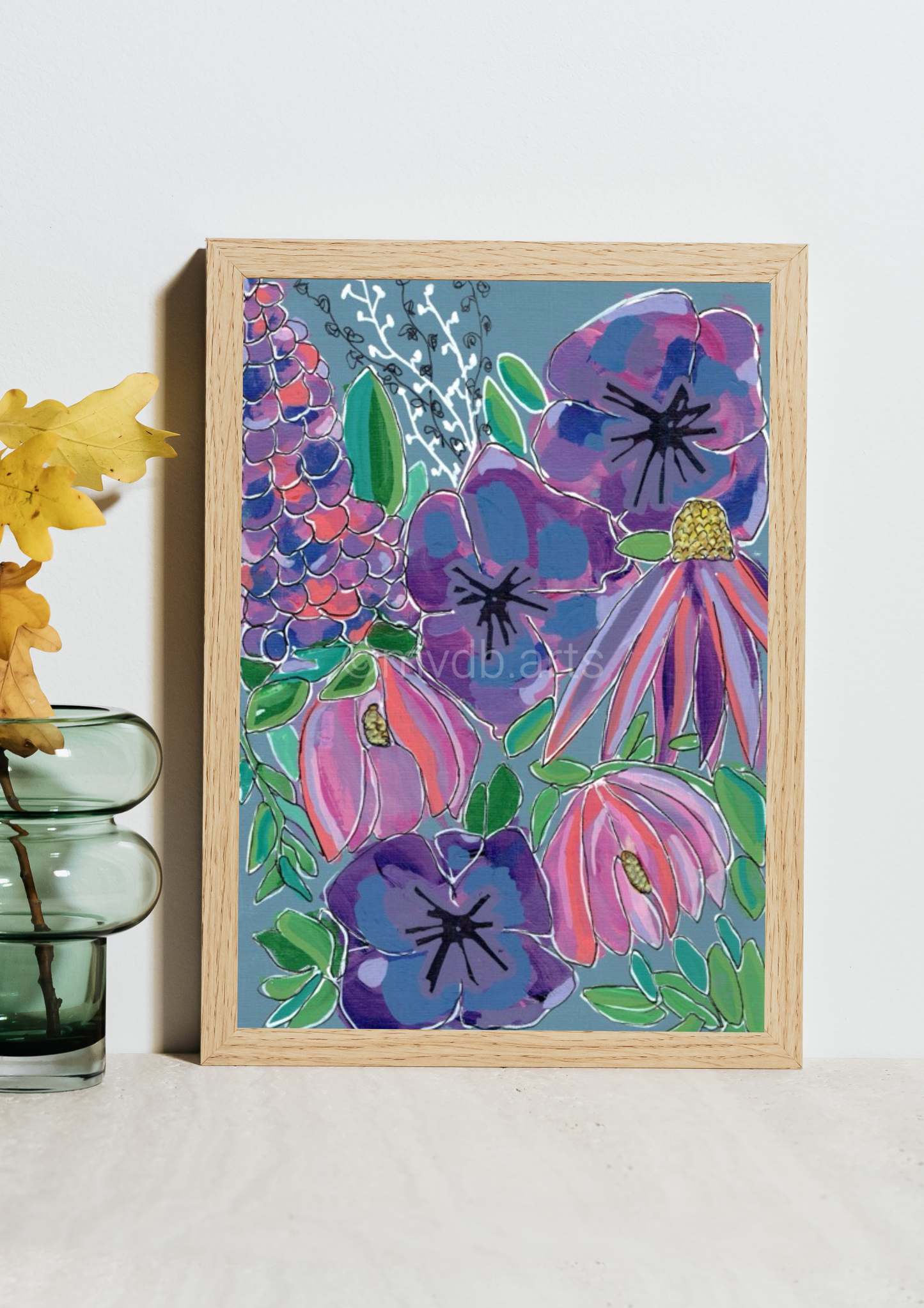 Violet Gardens Geometric Floral Art Print | Maximalist Bold Wall Decor (A5 Instant Download)
