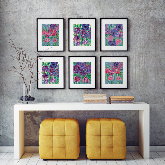 Violet Gardens Geometric Floral Art Print | Maximalist Bold Wall Decor (A5 Instant Download)