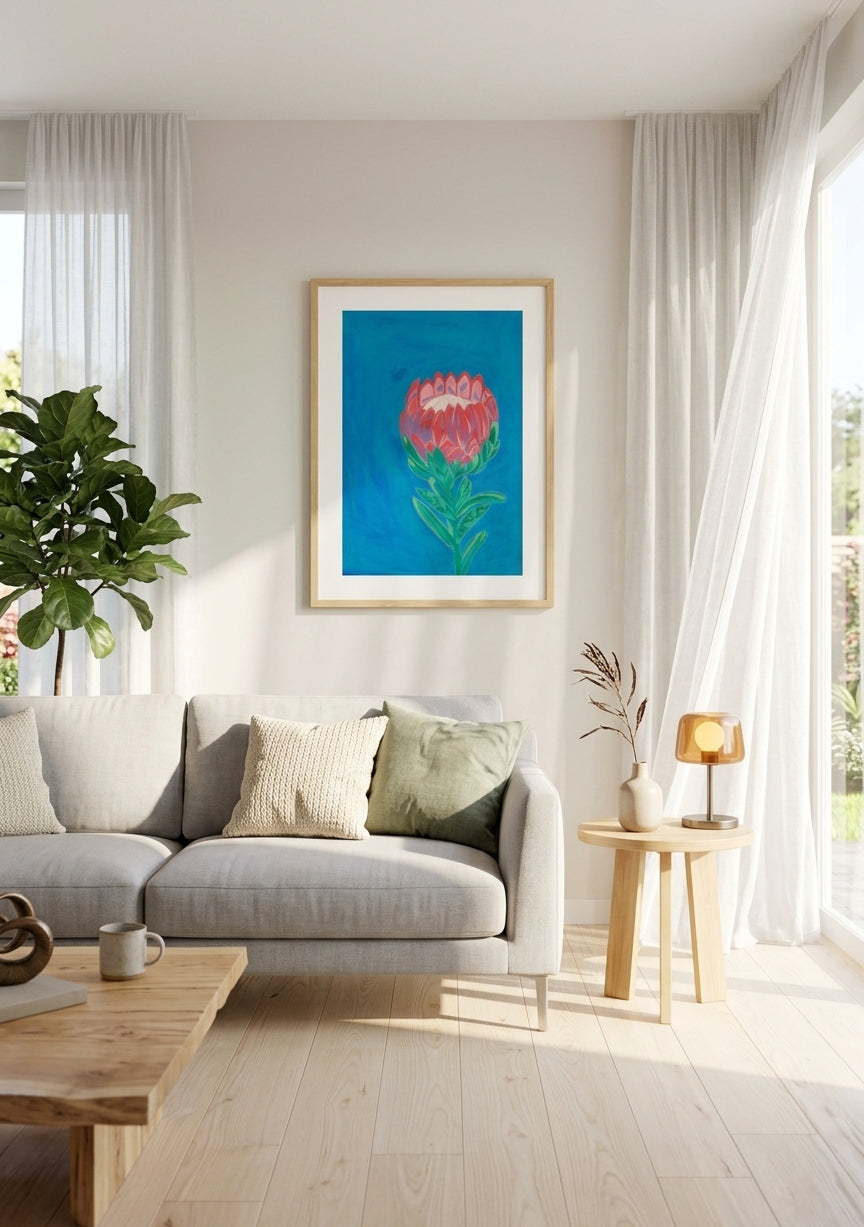 Protea Power Floral Art Print | Maximalist Bold Wall Decor (A3 Instant Download)