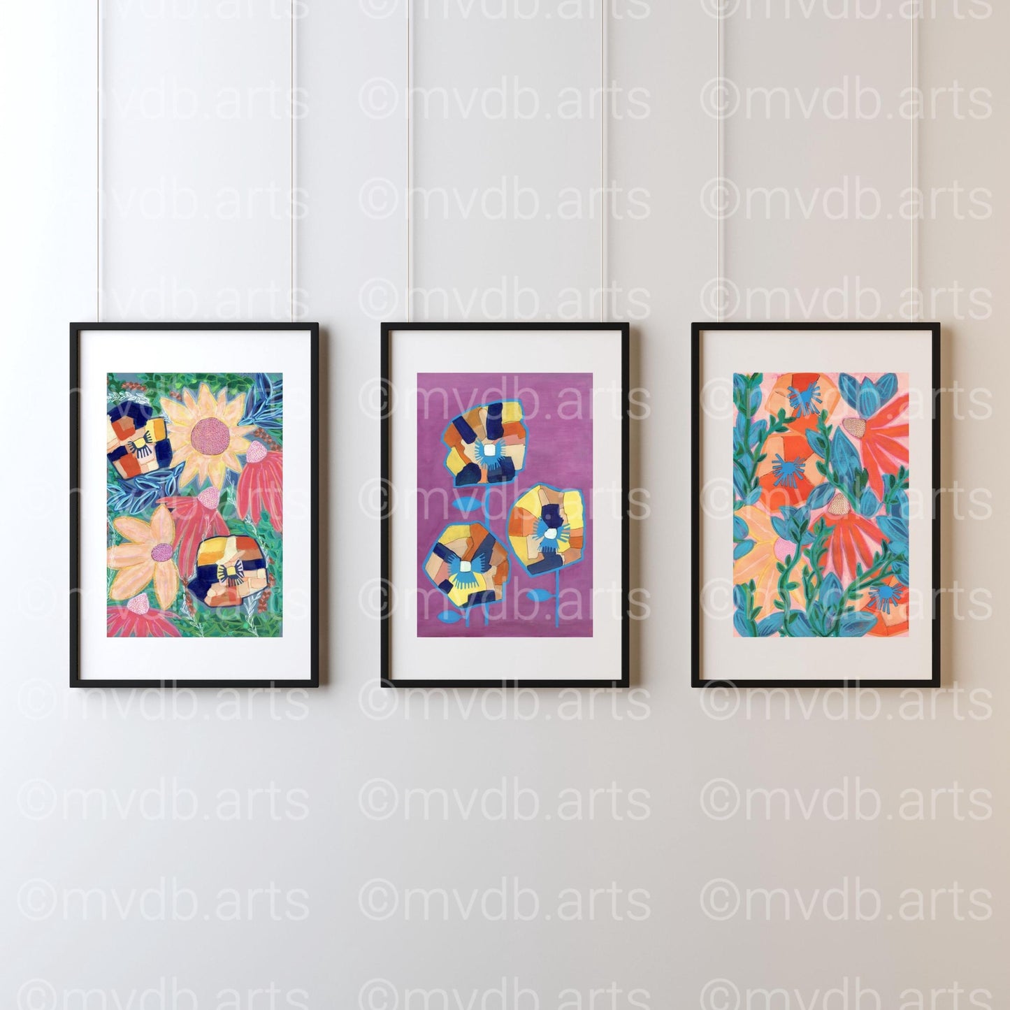 Techno Pansies Warm Botanical Floral Art Print | Maximalist Bold Wall Decor (A3 Instant Download)