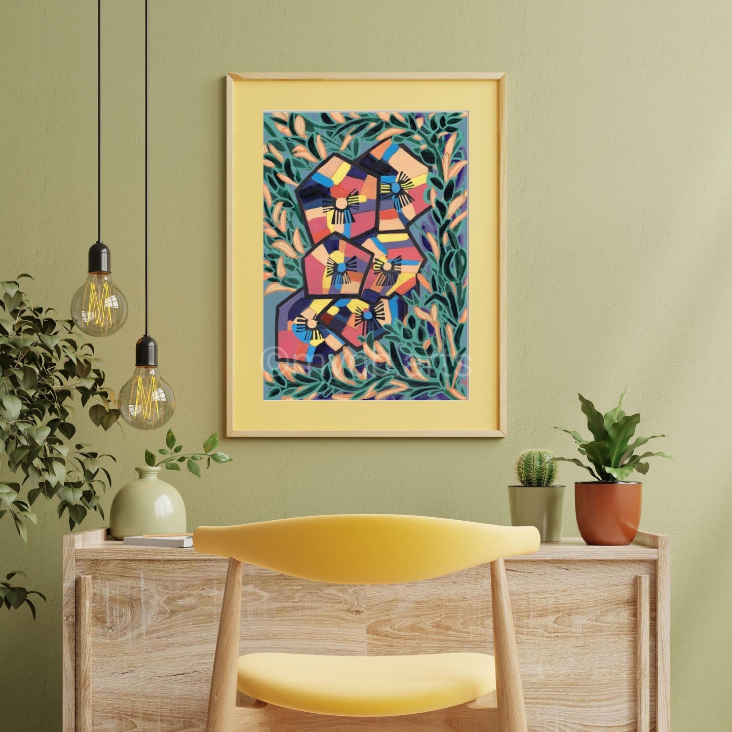 Techno Pansies Teal Garden Floral Art Print | Maximalist Bold Wall Decor (A3 Instant Download)