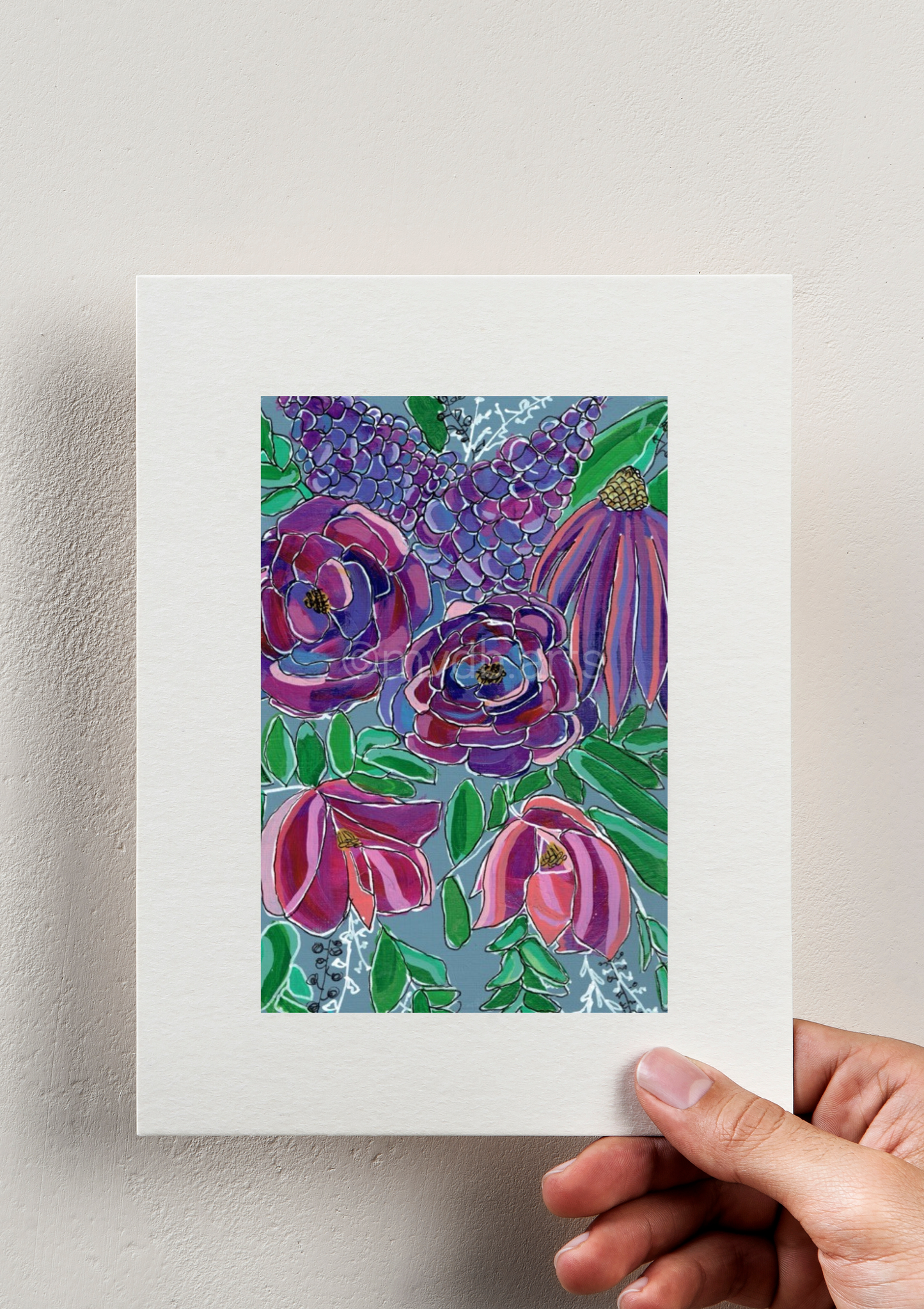 Violet Gardens Geometric Floral Art Print | Maximalist Bold Wall Decor (A5 Instant Download)