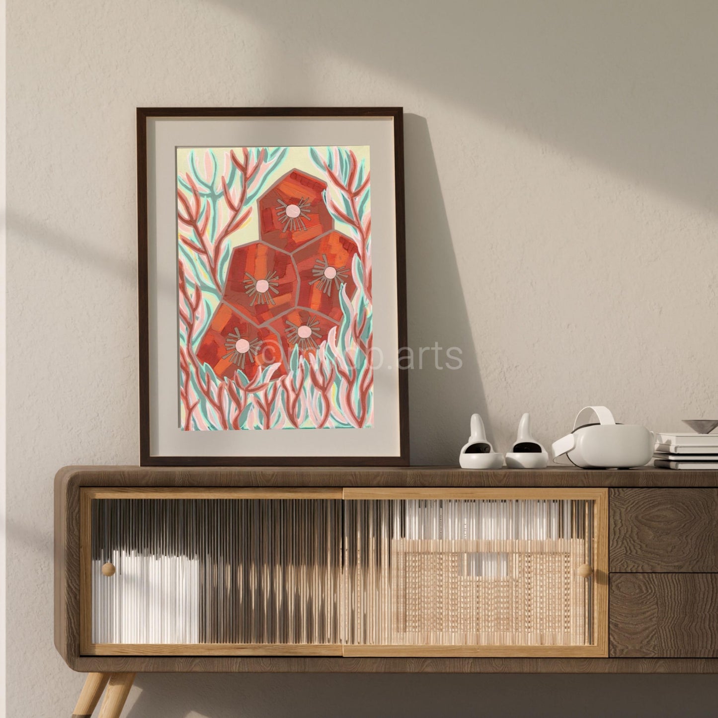 Techno Pansies Rust Coral Floral Art Print | Maximalist Bold Wall Decor (A3 Instant Download)
