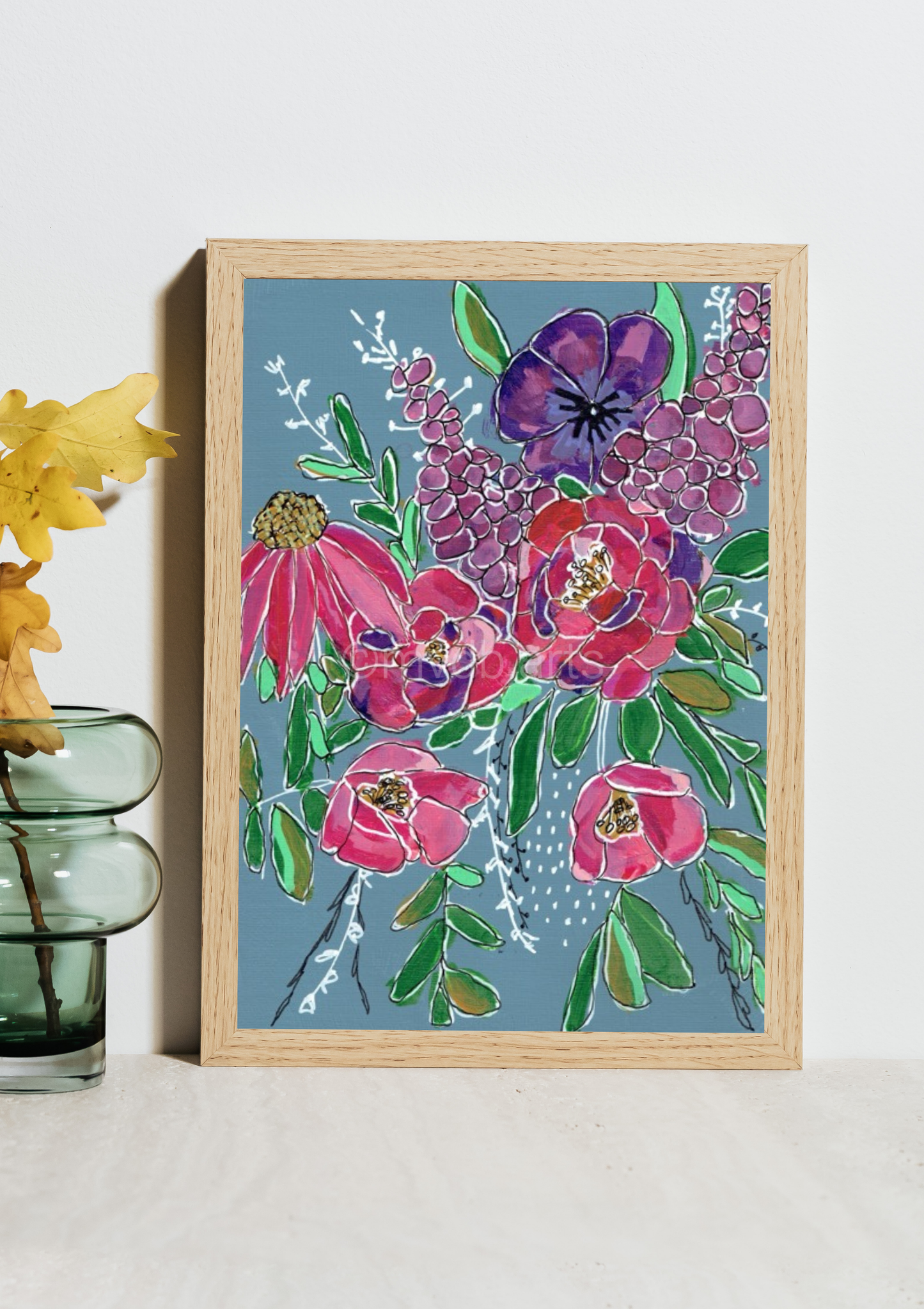 Violet Gardens Geometric Floral Art Print | Maximalist Bold Wall Decor (A5 Instant Download)