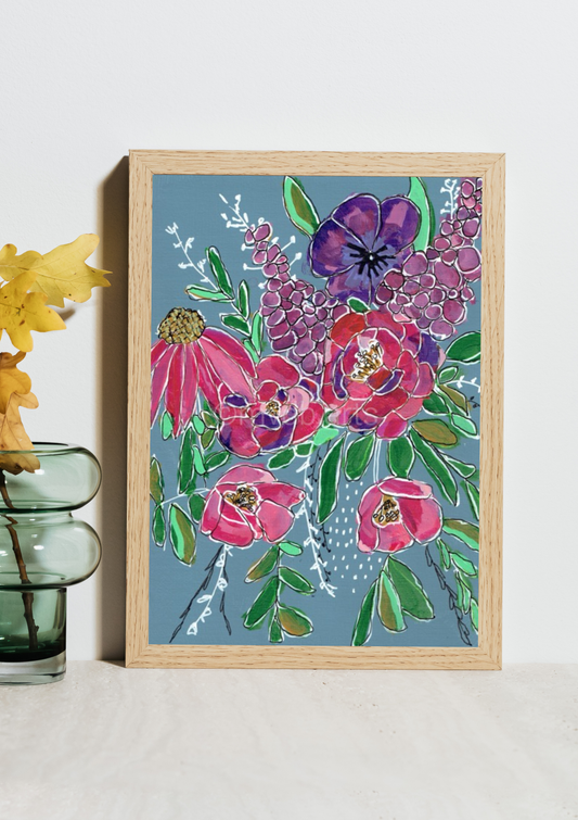 Violet Gardens Geometric Floral Art Print | Maximalist Bold Wall Decor (A5 Instant Download)