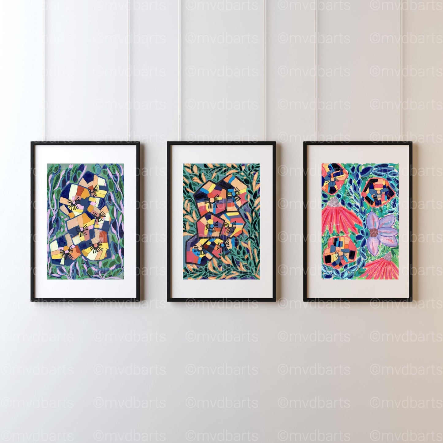 Techno Pansies Pink Echinacea Floral Art Print | Maximalist Bold Wall Decor (A3 Instant Download)