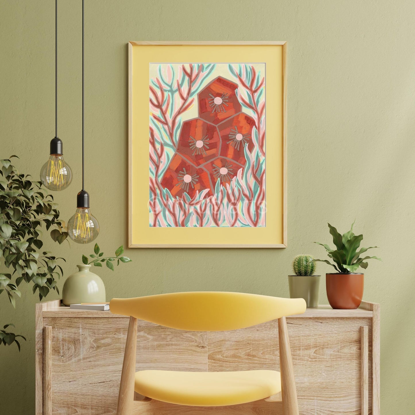 Techno Pansies Rust Coral Floral Art Print | Maximalist Bold Wall Decor (A3 Instant Download)