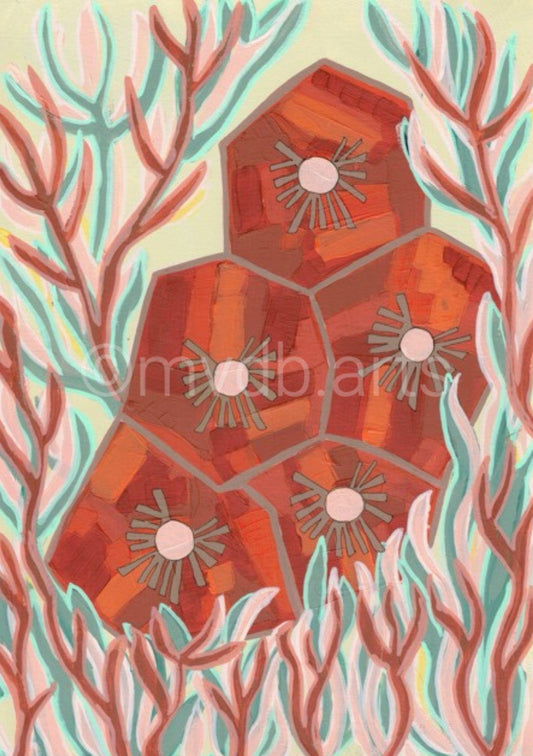 Techno Pansies Rust Coral Floral Art Print | Maximalist Bold Wall Decor (A3 Instant Download)