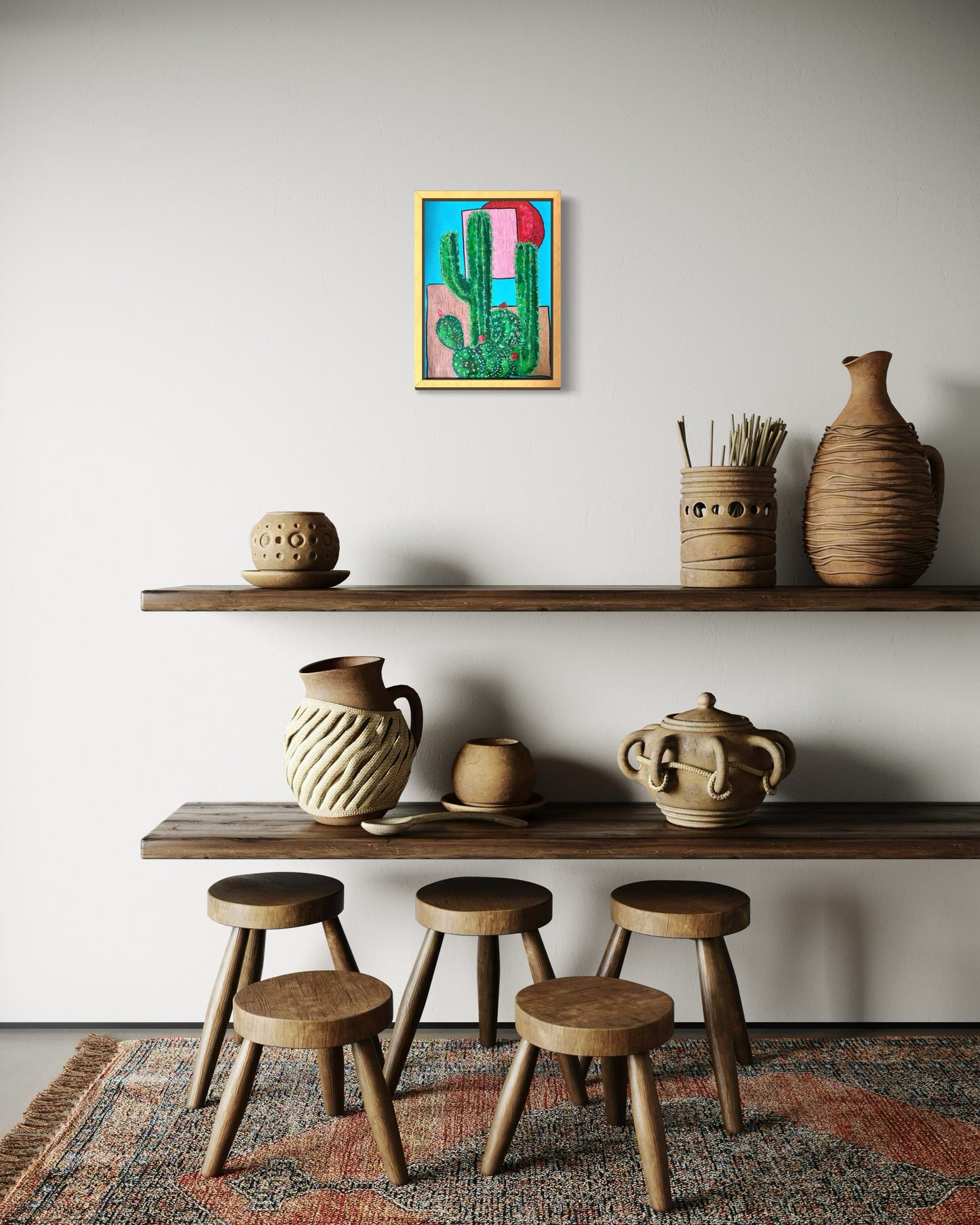 Cacti Sunset Art Print | Maximalist Bold Wall Decor (A3 Instant Download)