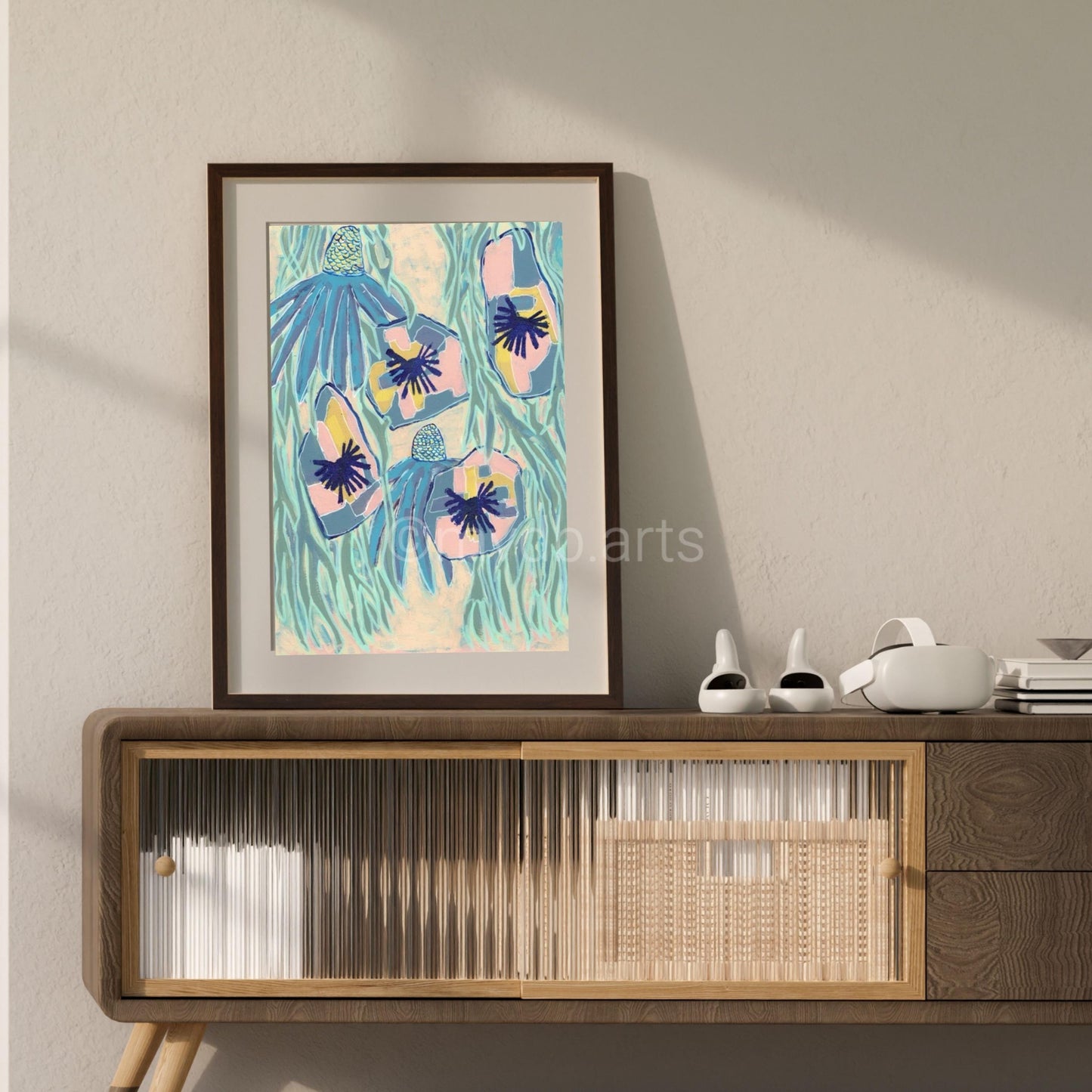 Techno Pansies Midnight Blue Floral Art Print | Maximalist Bold Wall Decor (A3 Instant Download)
