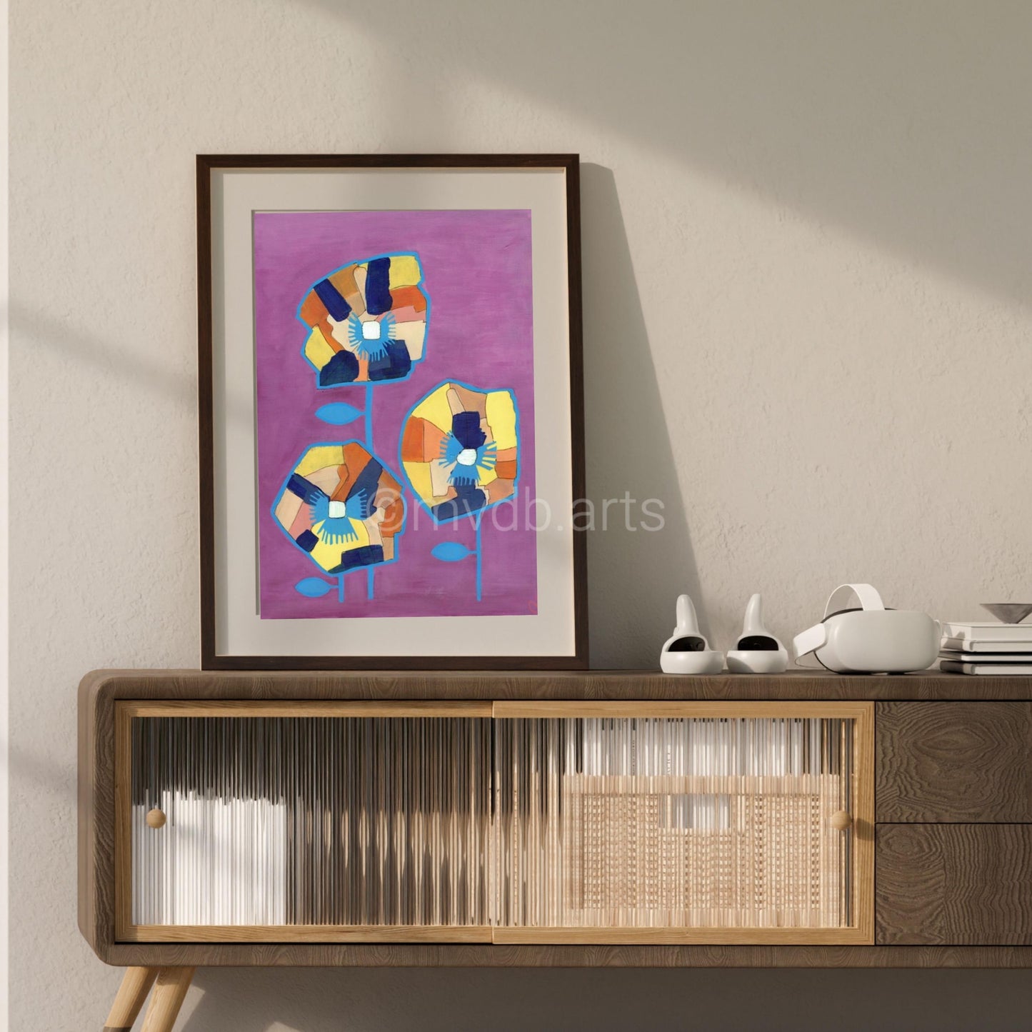 Techno Pansies Purple Bold Floral Art Print | Maximalist Bold Wall Decor (A3 Instant Download)