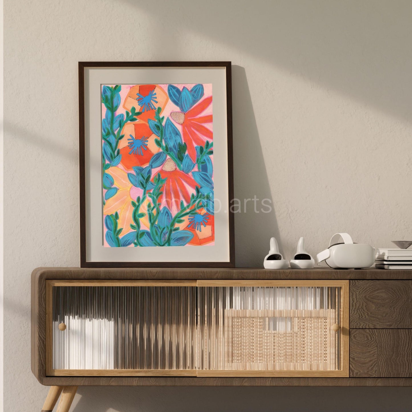 Techno Pansies Warm Botanical Floral Art Print | Maximalist Bold Wall Decor (A3 Instant Download)