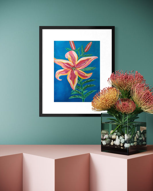Electric Lily Floral Art Print | Maximalist Bold Wall Decor (A3 Instant Download)
