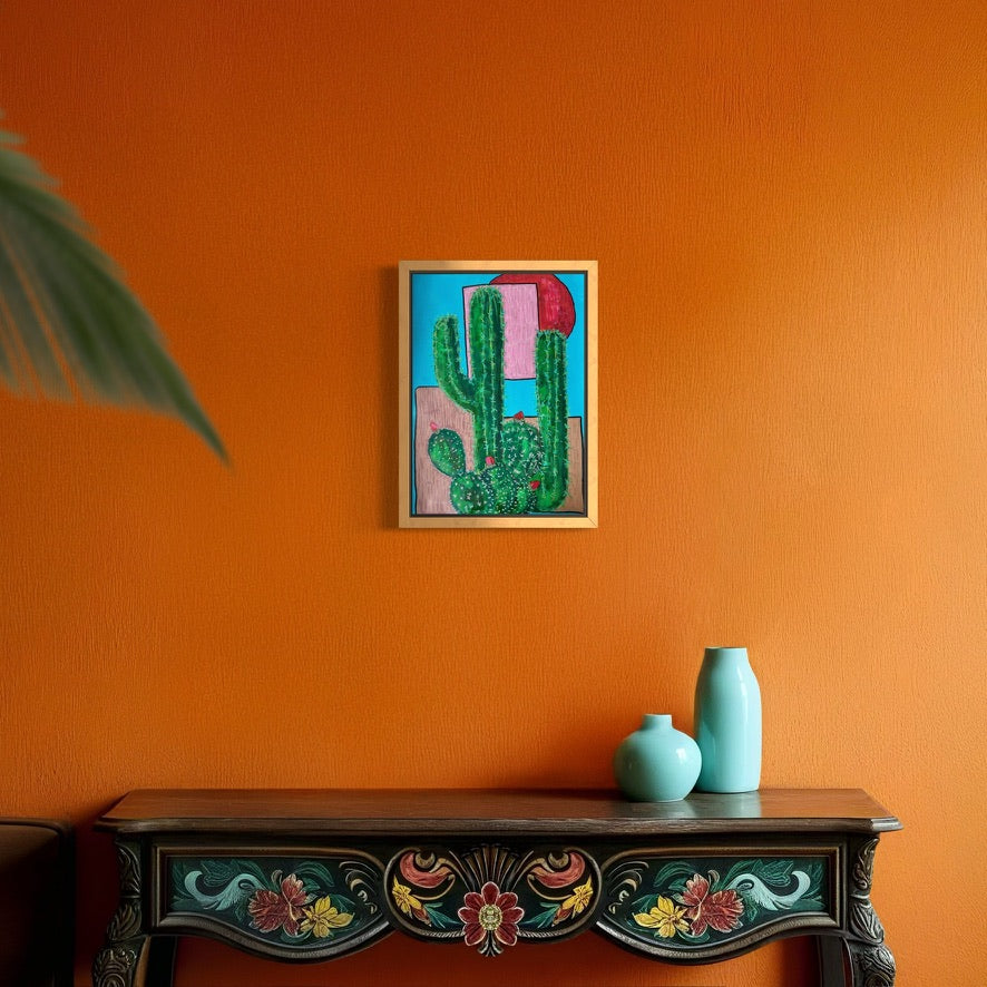 Cacti Sunset Art Print | Maximalist Bold Wall Decor (A3 Instant Download)