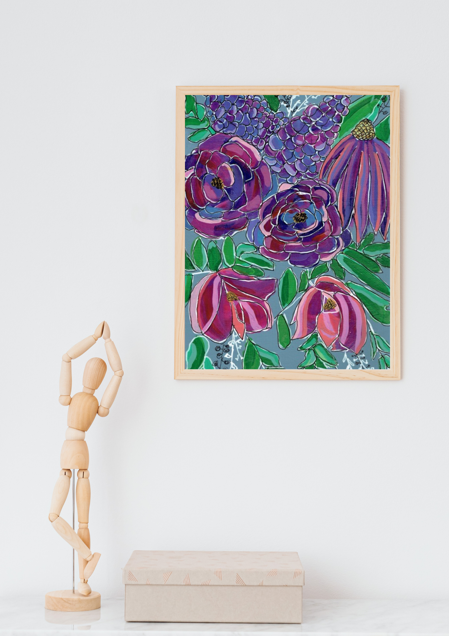 Violet Gardens Geometric Floral Art Print | Maximalist Bold Wall Decor (A5 Instant Download)