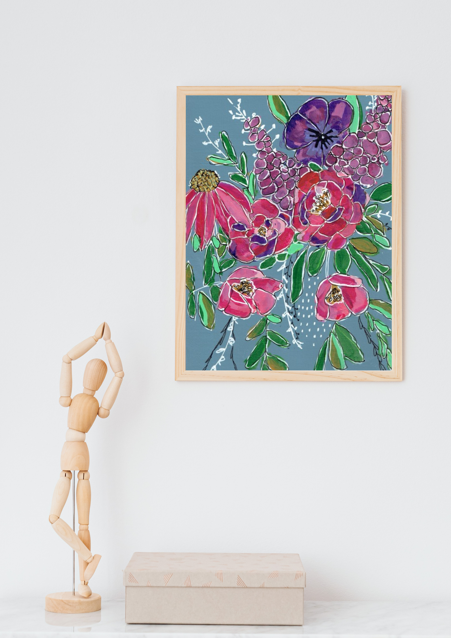 Violet Gardens Geometric Floral Art Print | Maximalist Bold Wall Decor (A5 Instant Download)