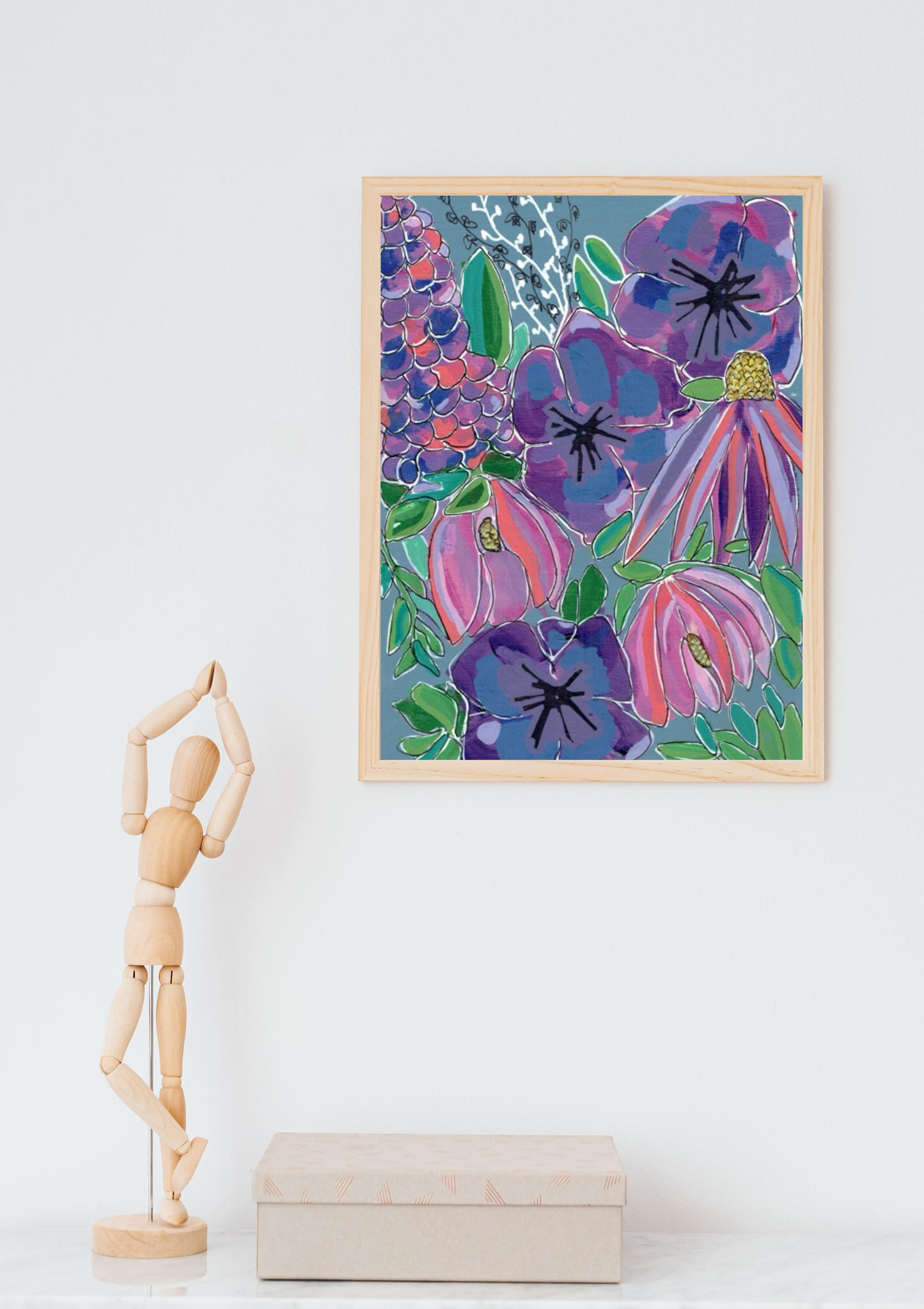 Violet Gardens Geometric Floral Art Print | Maximalist Bold Wall Decor (A5 Instant Download)