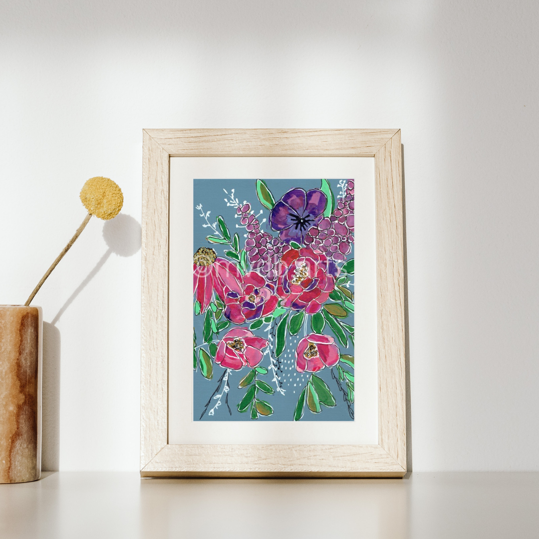 Violet Gardens Geometric Floral Art Print | Maximalist Bold Wall Decor (A5 Instant Download)