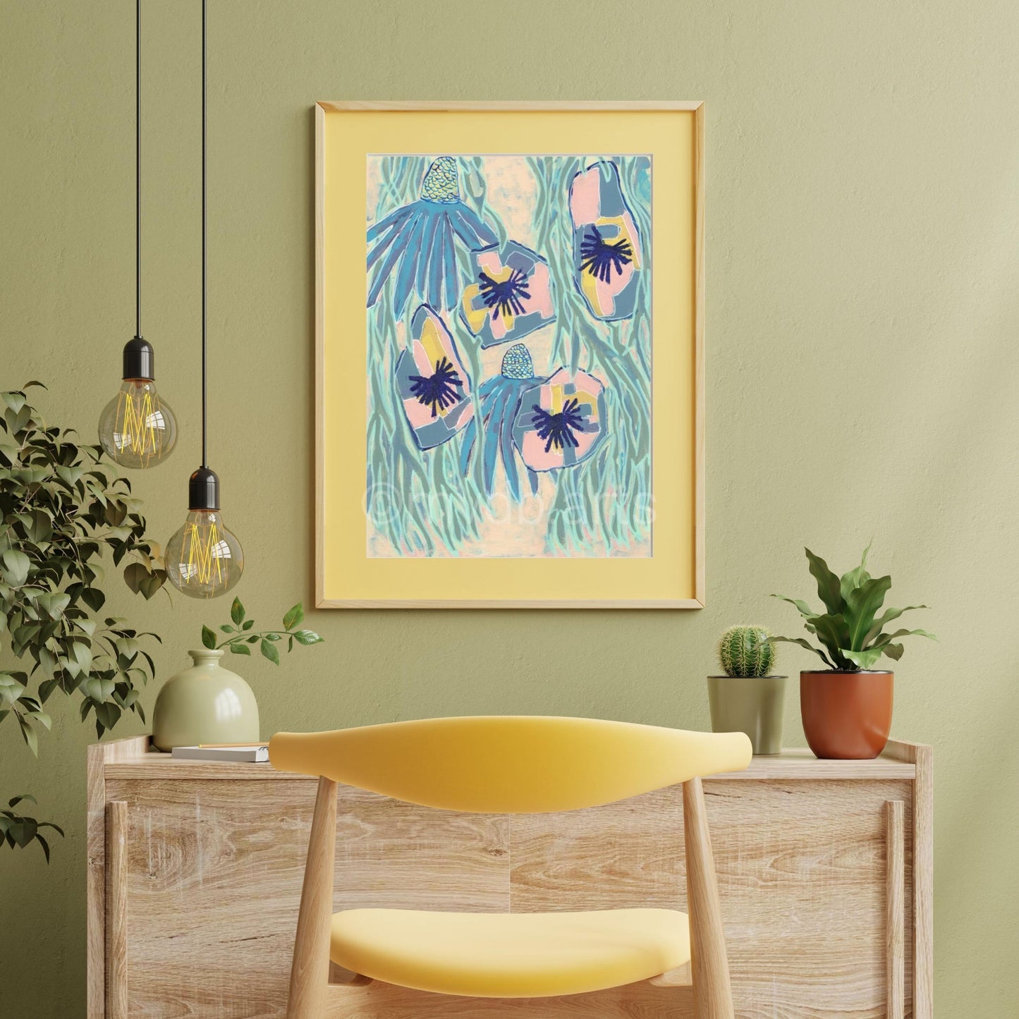 Techno Pansies Midnight Blue Floral Art Print | Maximalist Bold Wall Decor (A3 Instant Download)