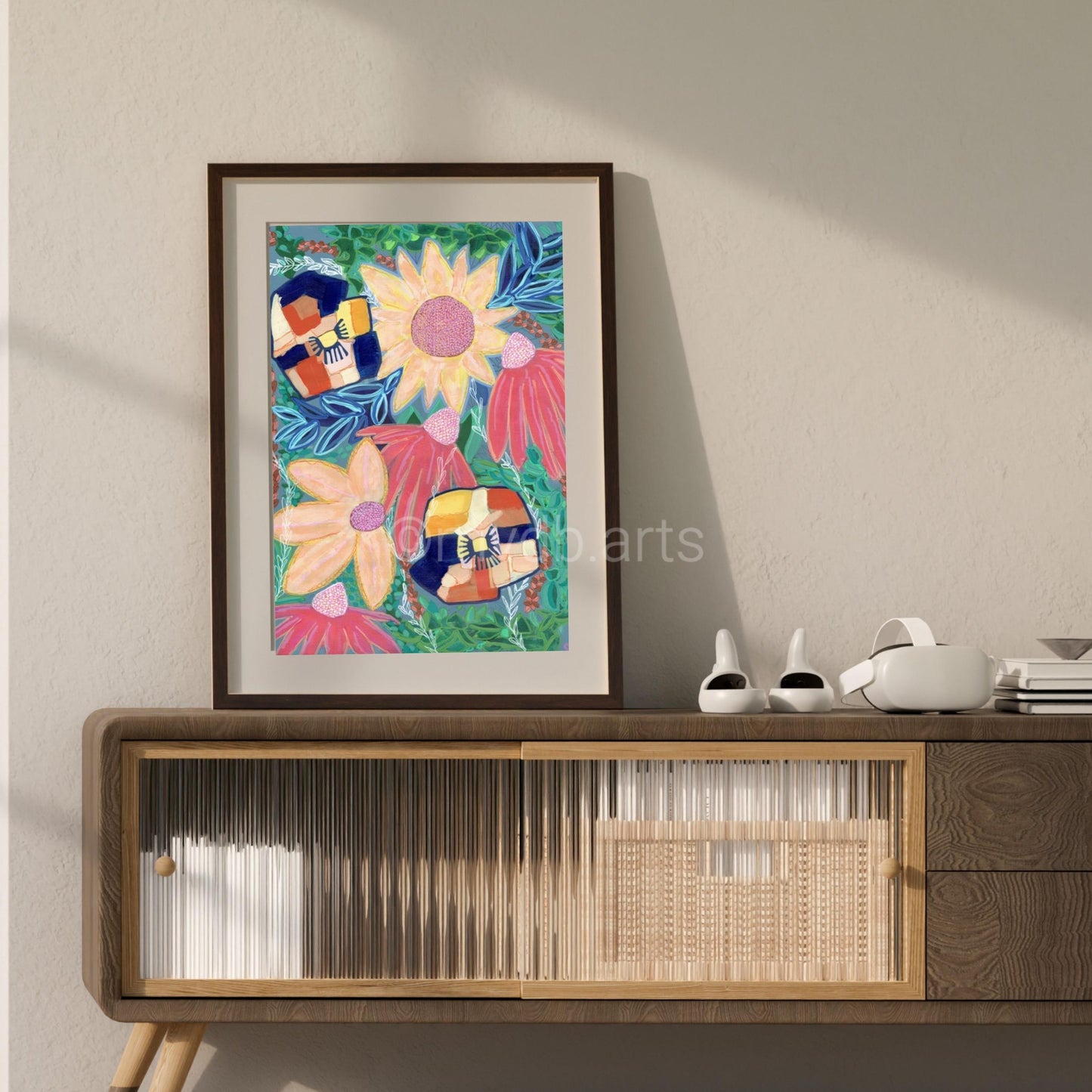 Techno Pansies Yellow Sunflower Floral Art Print | Maximalist Bold Wall Decor (A3 Instant Download)