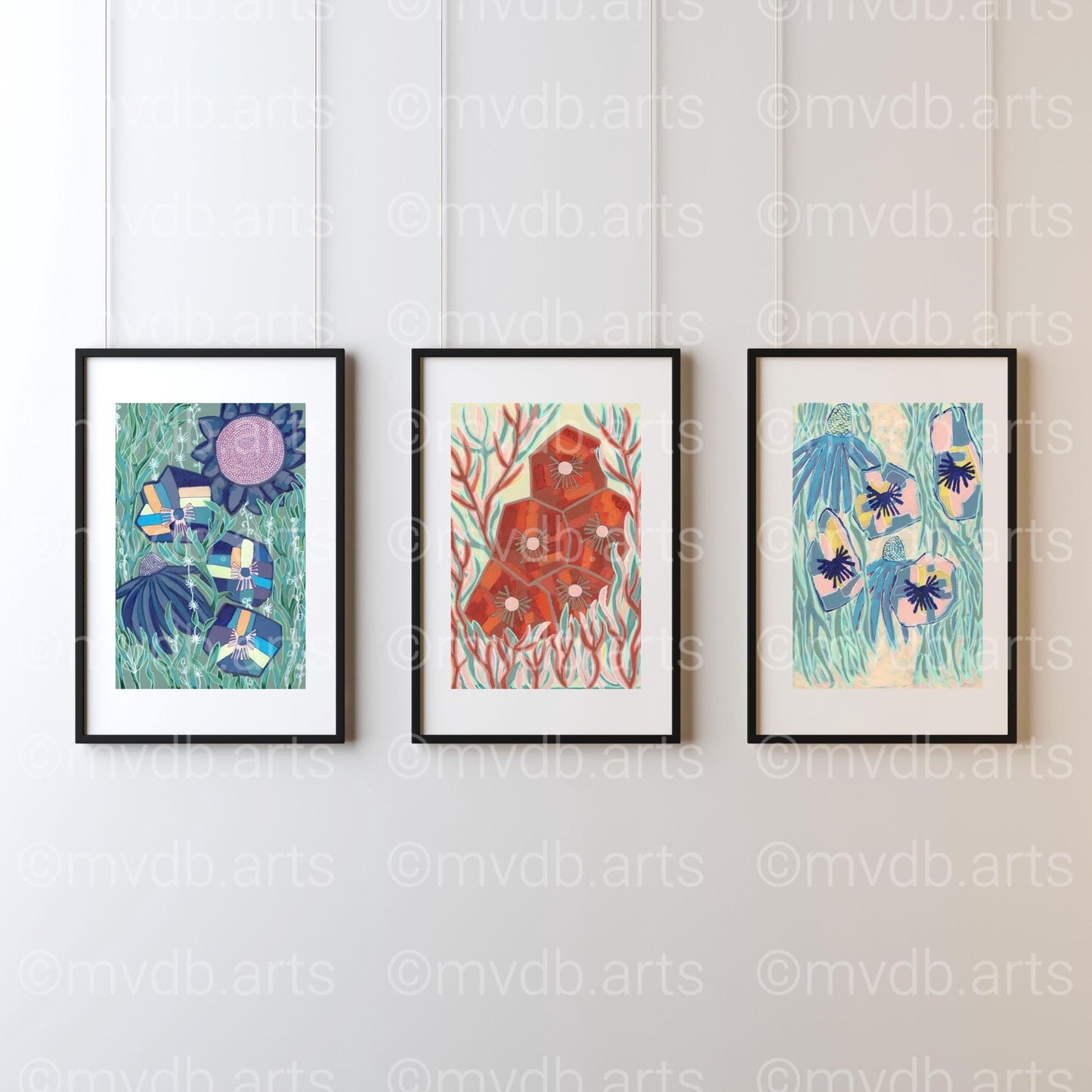 Techno Pansies Rust Coral Floral Art Print | Maximalist Bold Wall Decor (A3 Instant Download)