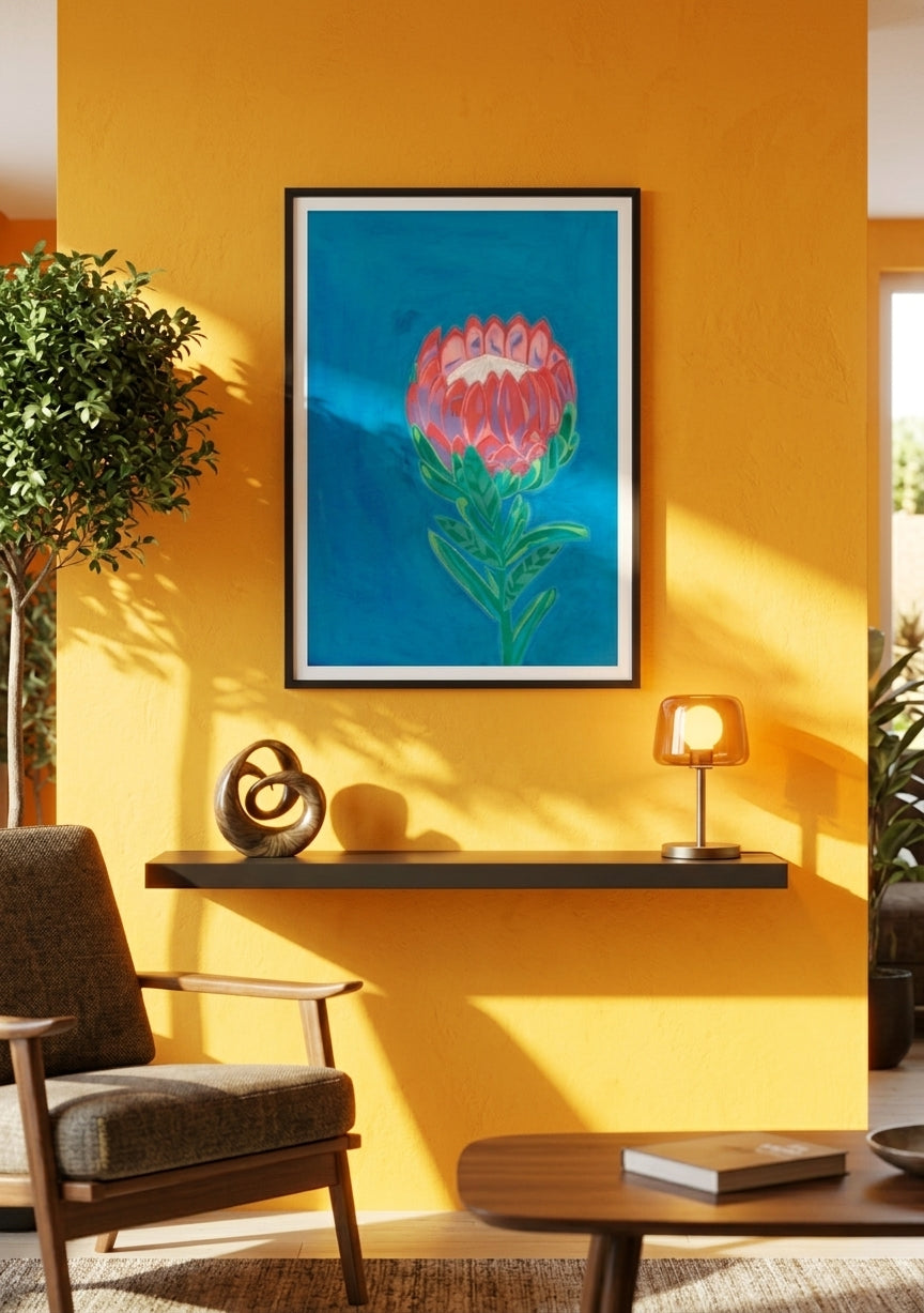 Protea Power Floral Art Print | Maximalist Bold Wall Decor (A3 Instant Download)