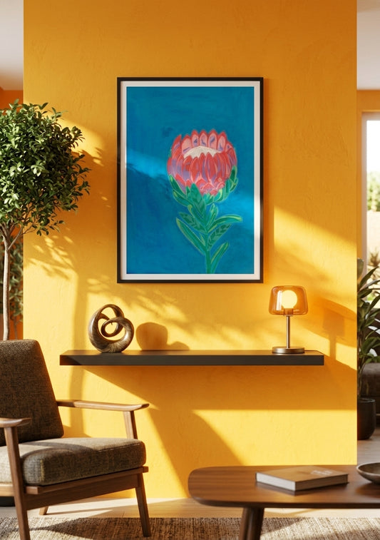 Protea Power Floral Art Print | Maximalist Bold Wall Decor (A3 Instant Download)