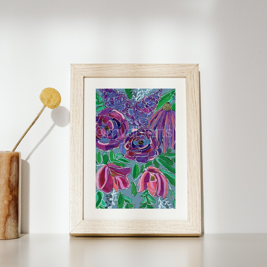 Violet Gardens Geometric Floral Art Print | Maximalist Bold Wall Decor (A5 Instant Download)